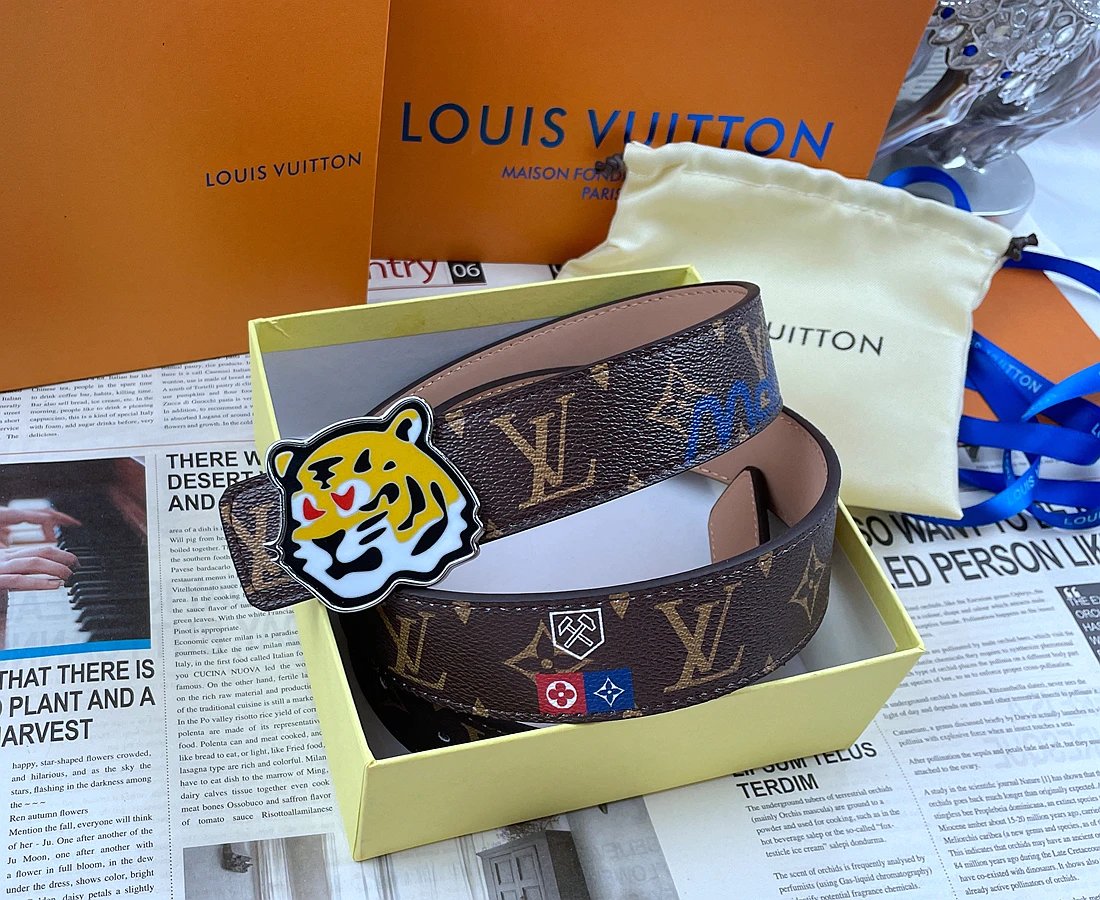 Louis Vuitton Belts Tiger-head buckle belt with monogram and graphic patches image 5