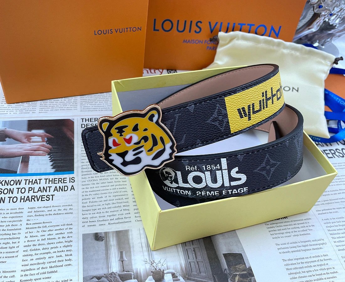 Louis Vuitton Belts Tiger-head buckle belt with monogram and graphic patches — 5