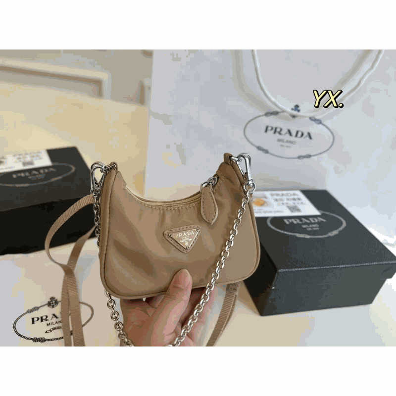 Prada Shoulder Bags Nylon bag with triangle logo plaque and chain strap image 4