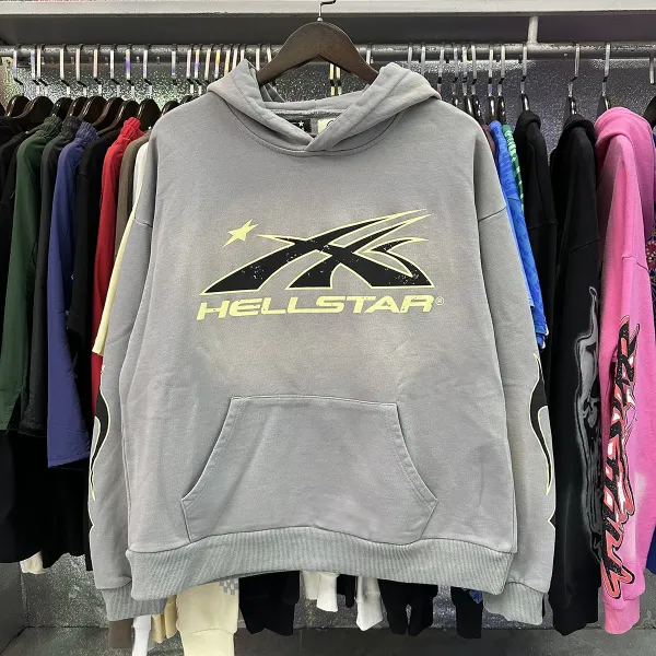 Hellstar X Logo Washed Gray Hoodie - 1