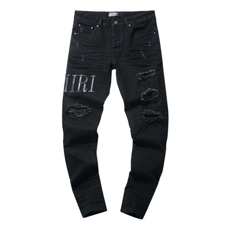 CrossBorder Wholesale Purple American High Street Ripped Patch Trendy Retro StraightLeg Am1Ri Jeans Brand 3