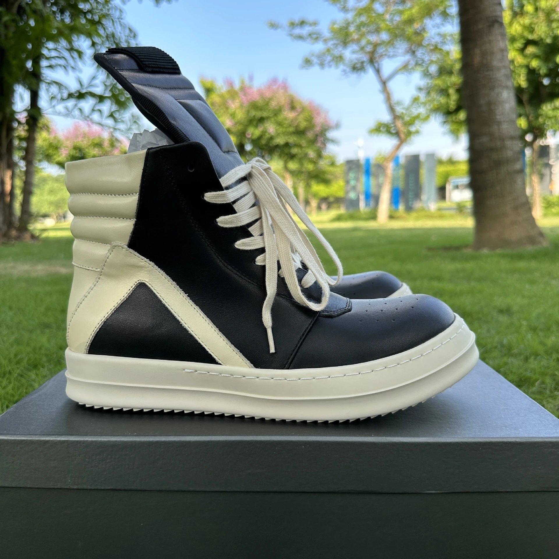 RQROK OBXCDHS Inverted Triangle High-Top Sneakers Genuine Leather Thick Sole Trendy Unisex Air Force One Style