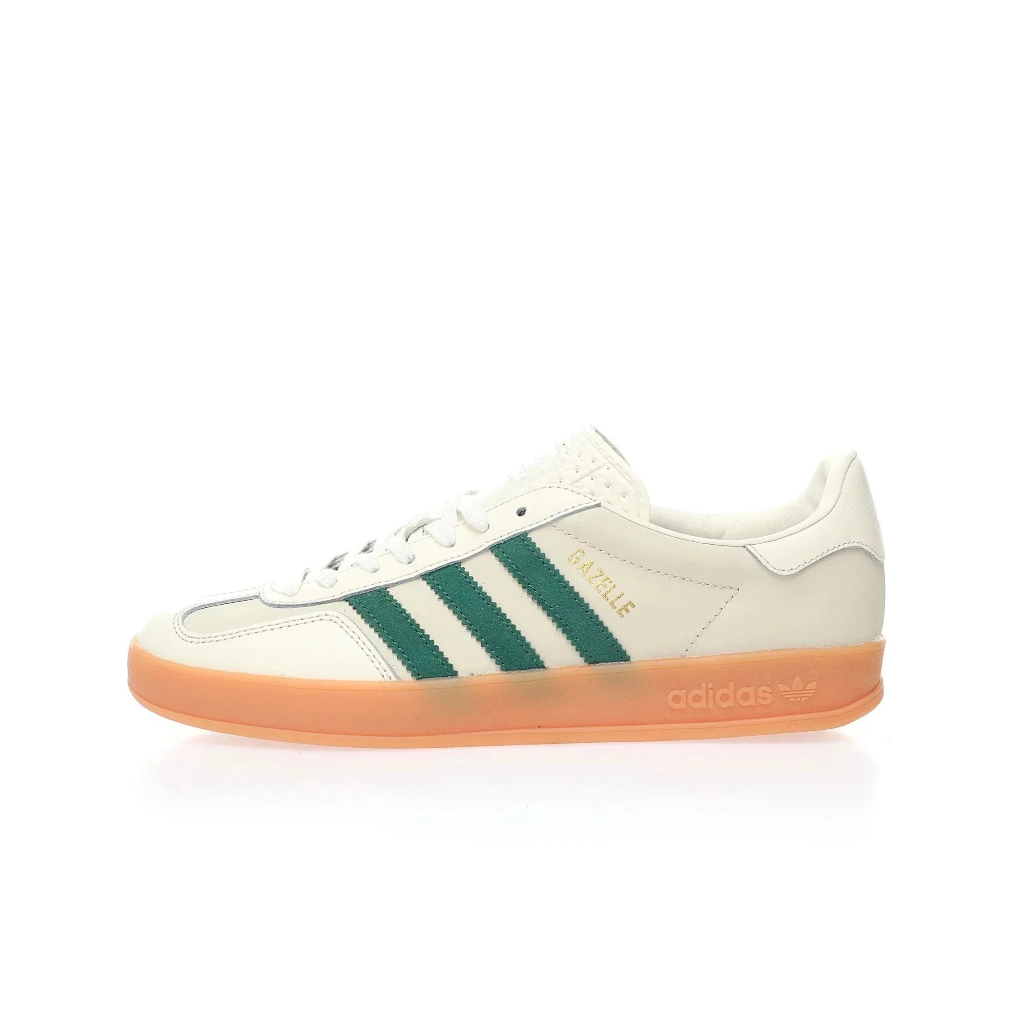 “皮革奶白绿生胶底”ID2567