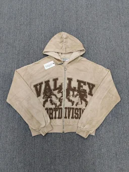 thumbnail for Vale Valley American high street trendy brand pattern vintage washed distressed terry loose hoodie cardigan