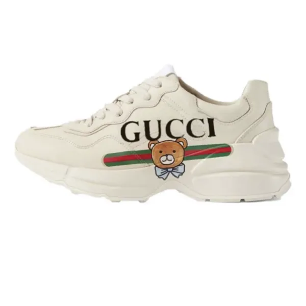 Gucci Rhyton Bear Embroidered Cream Sneakers - 1