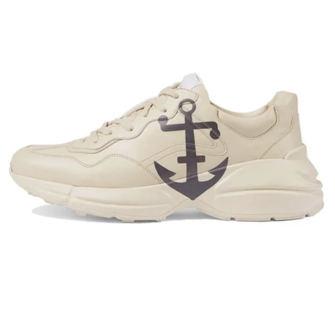 Gucci Rhyton Anchor Print Beige Leather Sneakers - 1