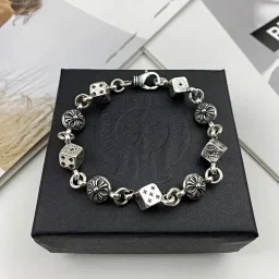 thumbnail for Personality Hip Man Fashion Cross Bracelet Men's and Women's Japanese and Korean Hip Hop Hip Hop Hip Man Retro Sterling Silver Dice Bracelet