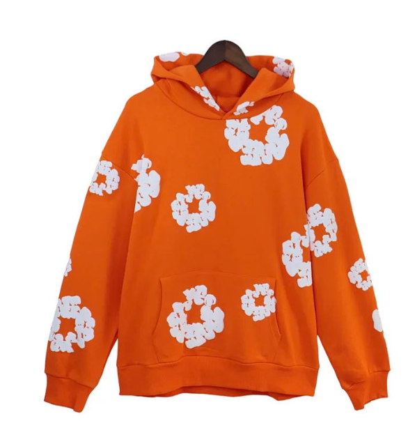 Design Floral Print Orange Hoodie - 1