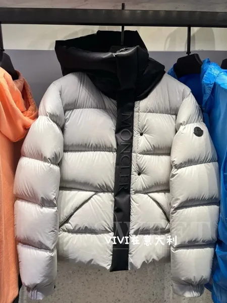 Moncler Genius 1952 Down Jacket Light Gray with Black Logo Strap - 9