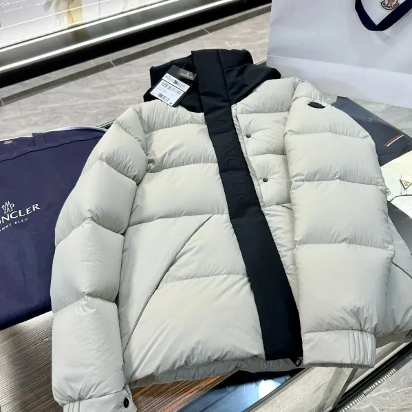 Moncler Genius 1952 Down Jacket Light Gray with Black Logo Strap - 1