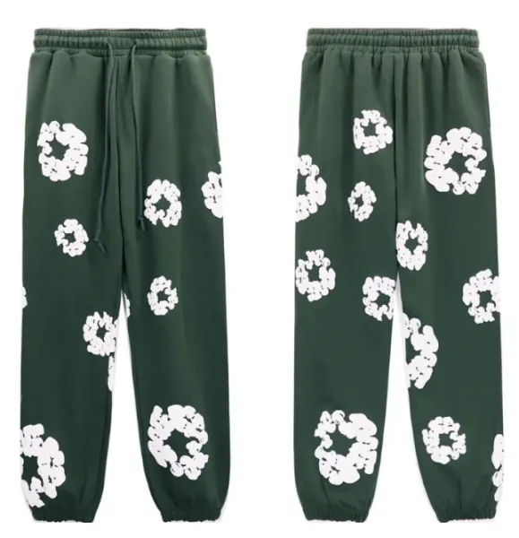 Design Floral Print Joggers Army Green Sweatpants - 1