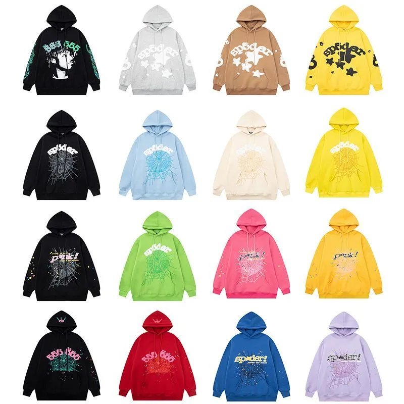 蜘蛛网发泡印花男女宽松连帽套装卫衣