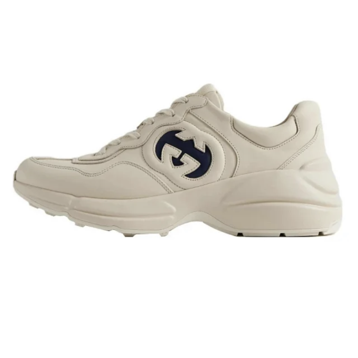 Gucci Rhyton Leather Sneakers Beige Navy Chunky Sneakers - 1