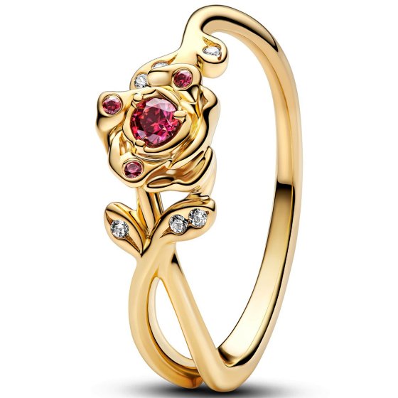 Panjia New Arrival White Copper Gold-Plated Rose Flower Full Diamond Bow Pink Ring