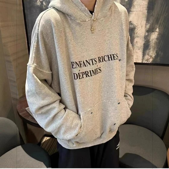 Casual hoodie, washed, distressed, ripped hoodie