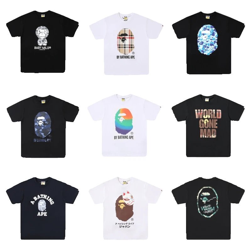 Tide BAPE summer new short-sleeved t-shirt men and women couples models loose ape head half-sleeve