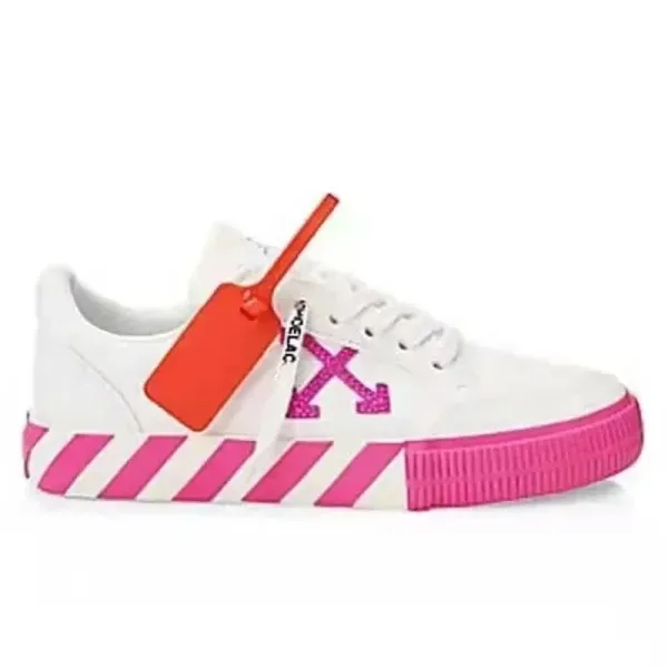 Off-White Diagonal Arrow Low Top White Pink Sneakers Skateboard Shoes - 1