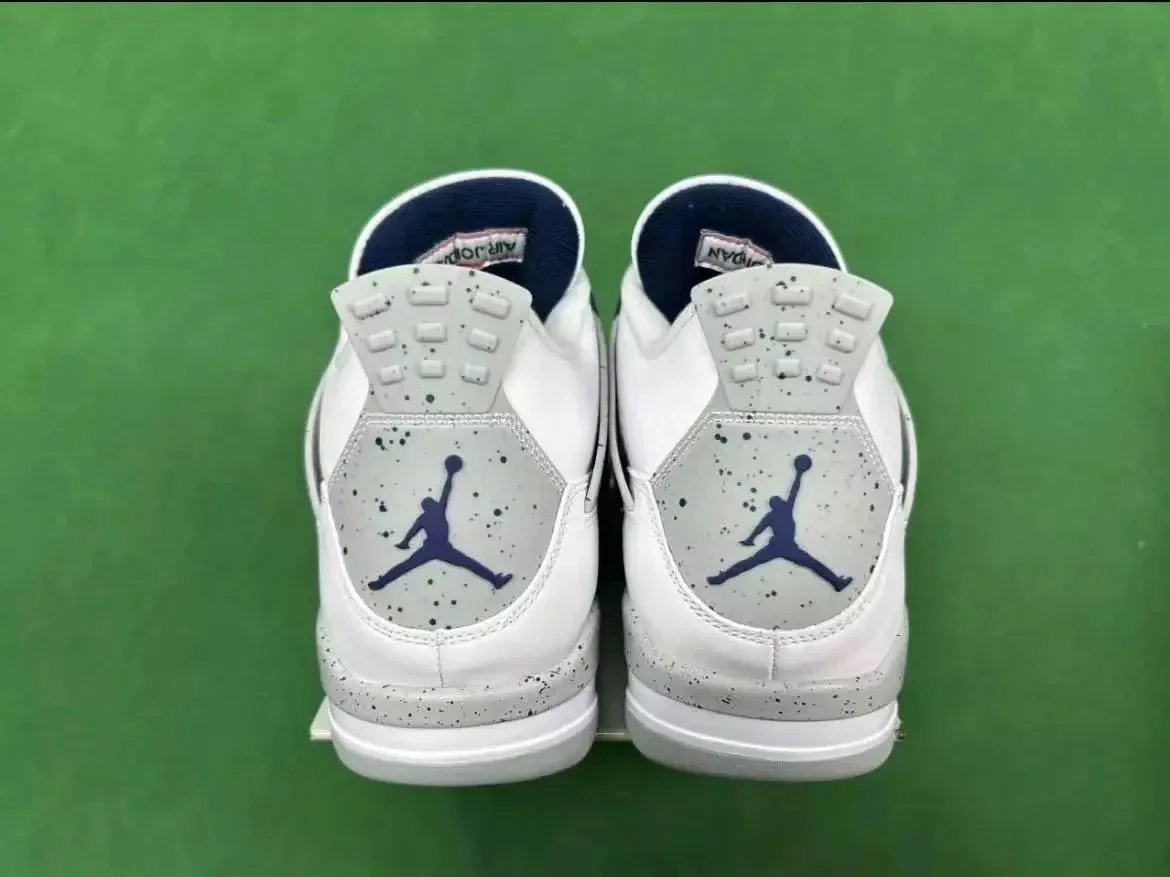 Nike Air Jordan 4 White Navy Grey Retro Basketball Sneakers