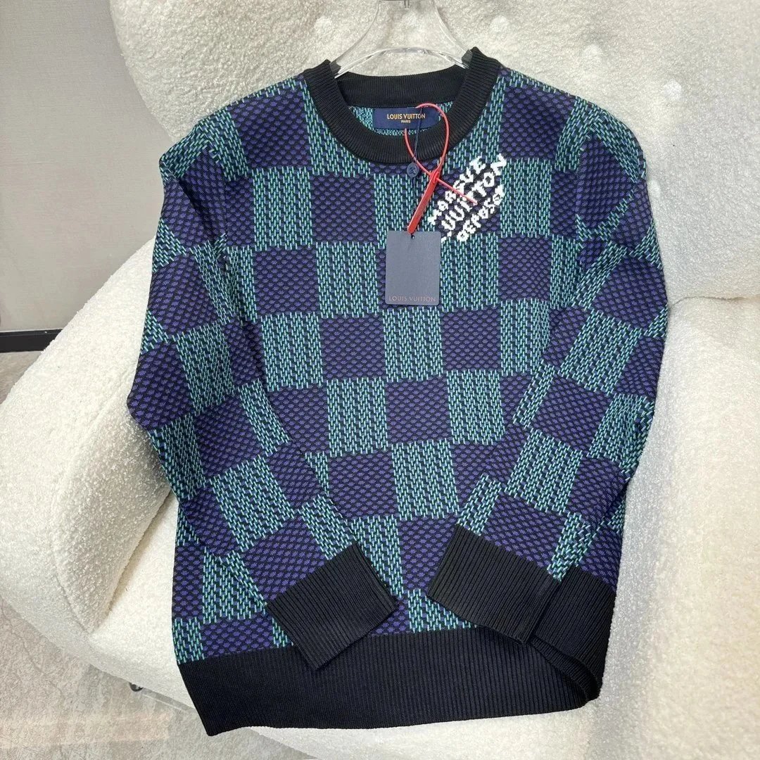 Louis Vuitton Monogram Knit Sweater Navy Black White Gradient Patterned
