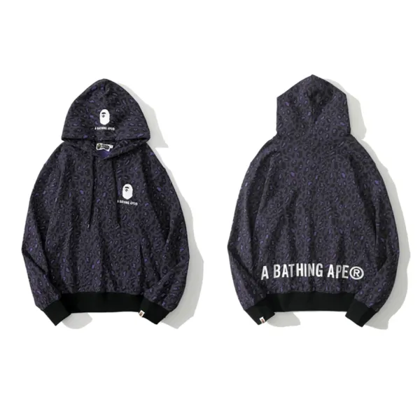 A Bathing Ape Leopard Print Hoodie Black Purple - 1