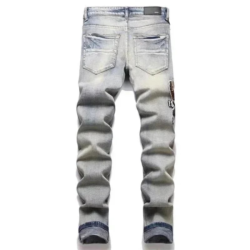 Distressed Denim Jeans Assorted Washes Graphic Embellished Slim Fit