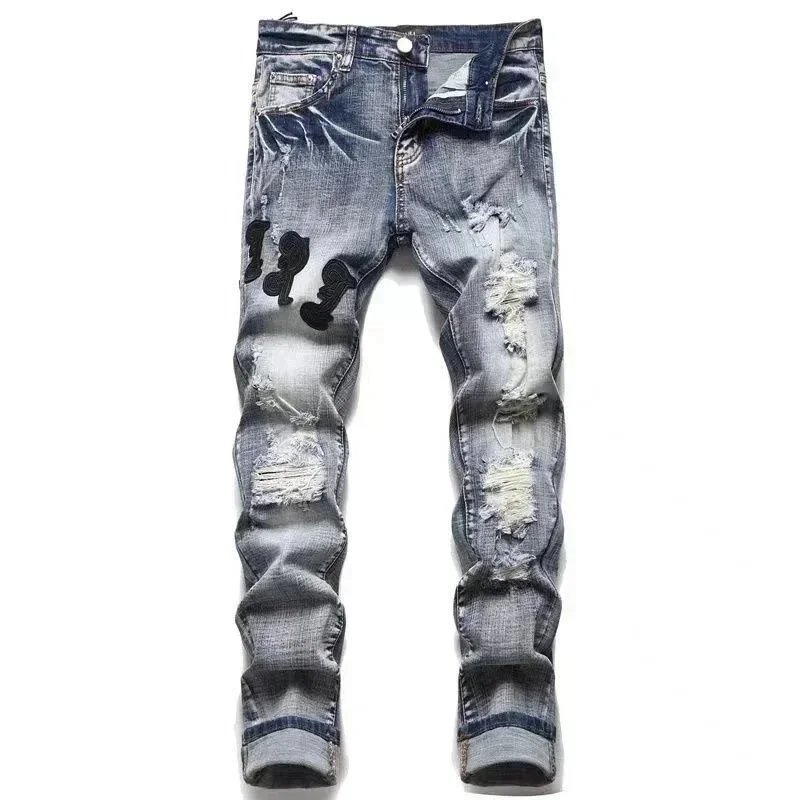 Distressed Denim Jeans Assorted Washes Graphic Embellished Slim Fit