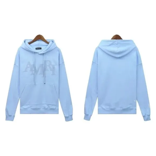 Amiri Logo Embroidered Light Blue Hoodie - 1