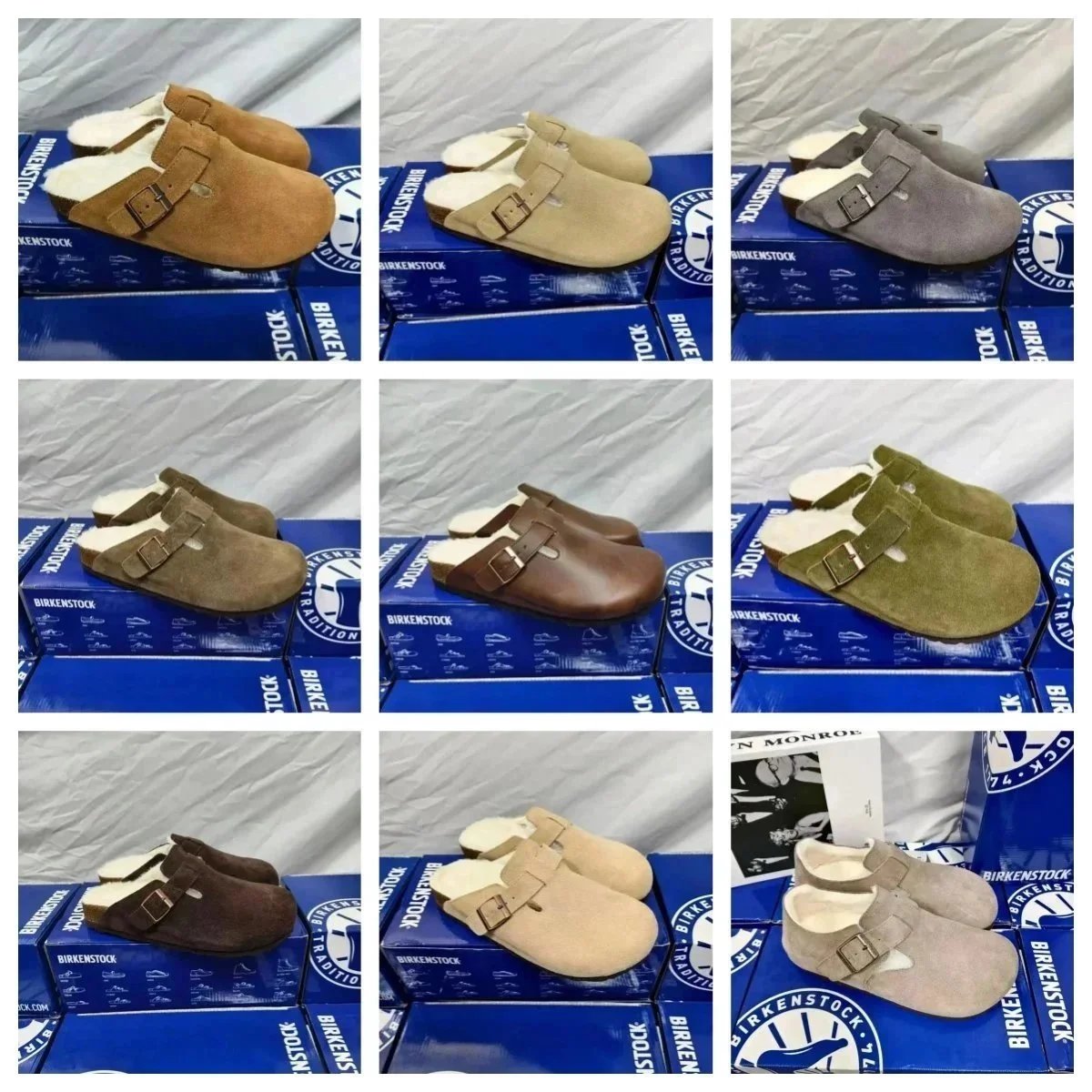 Birkenstock cowhide cork sole half-pack fleece casual slippers--shoes