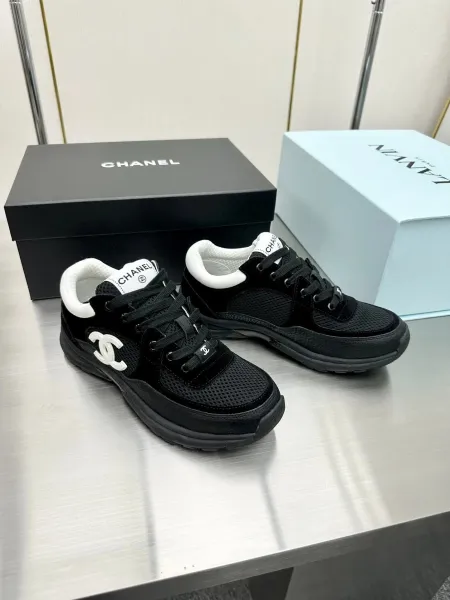Chanel CC Logo Tweed Chunky Sneakers Black White - 13