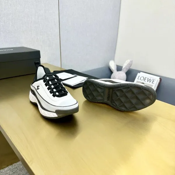 Chanel CC Logo Tweed Chunky Sneakers Black White - 21
