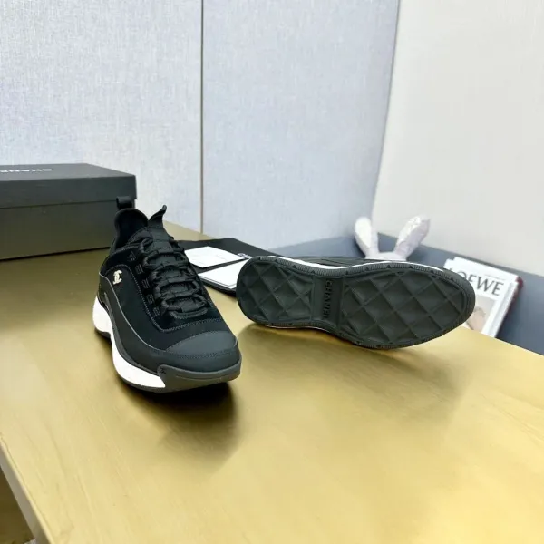 Chanel CC Logo Tweed Chunky Sneakers Black White - 24