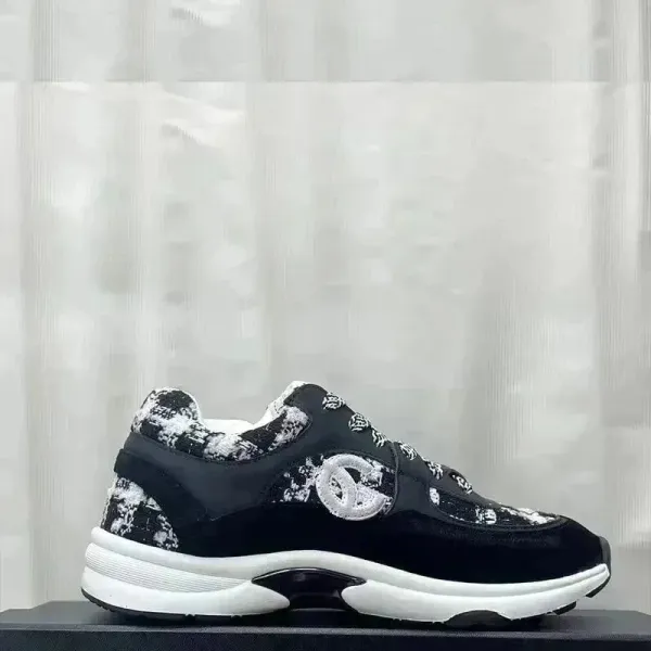 Chanel CC Logo Tweed Chunky Sneakers Black White - 1