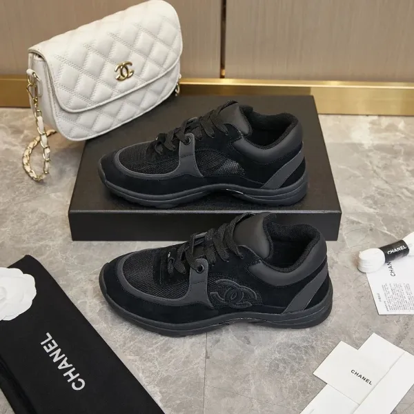 Chanel CC Logo Tweed Chunky Sneakers Black White - 15