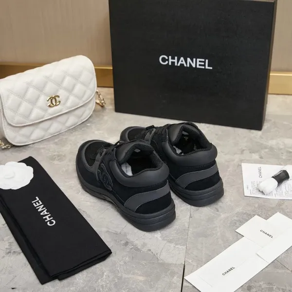 Chanel CC Logo Tweed Chunky Sneakers Black White - 18