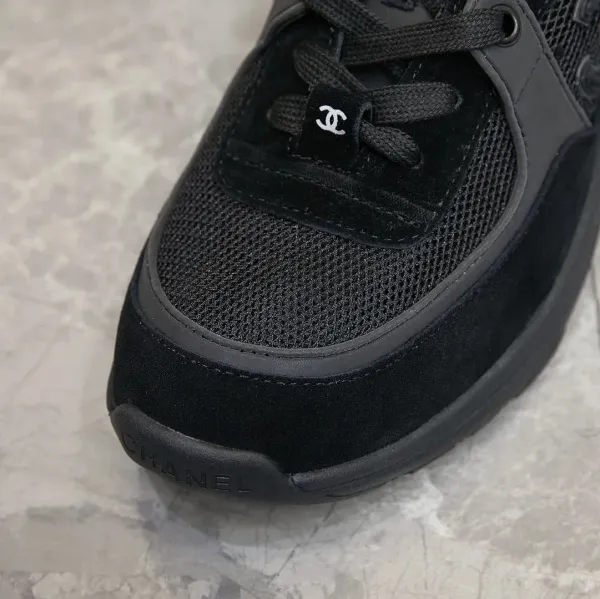 Chanel CC Logo Tweed Chunky Sneakers Black White - 17