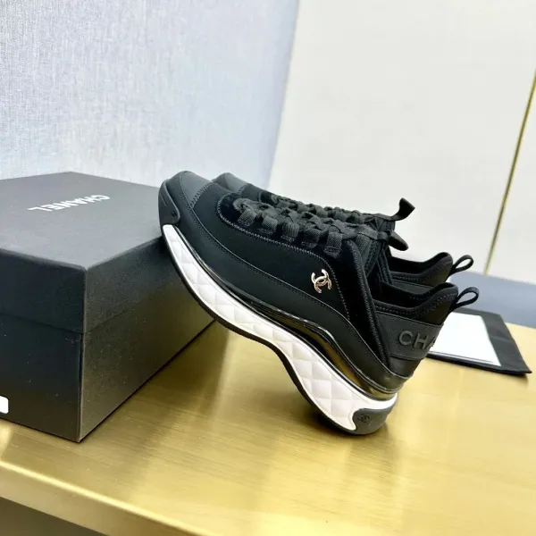 Chanel CC Logo Tweed Chunky Sneakers Black White - 23