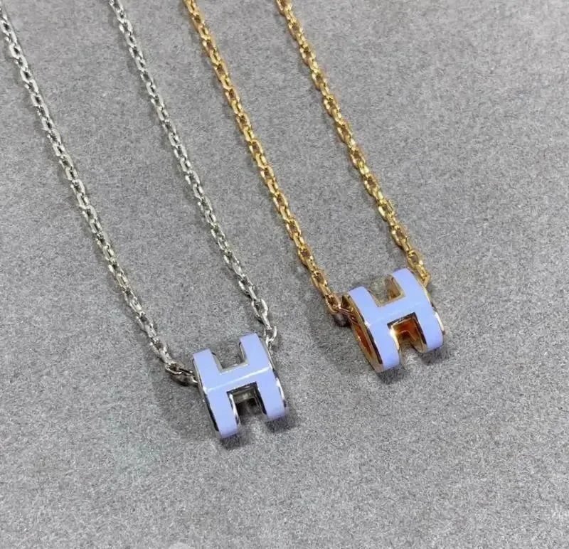 Hermès Mini H Pendant Necklace Gold Silver Rose Red Black Orange White Enamel Charm