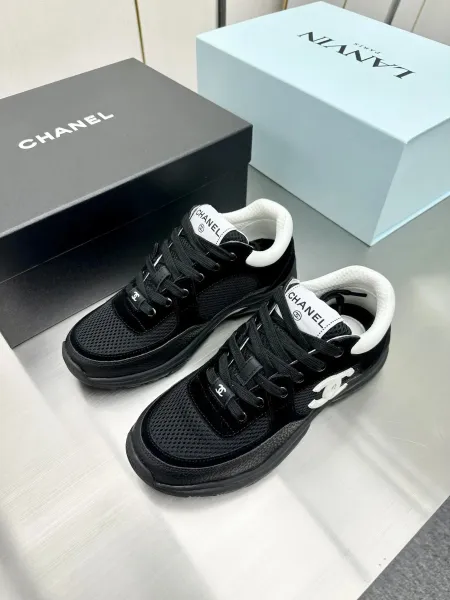 Chanel CC Logo Tweed Chunky Sneakers Black White - 12