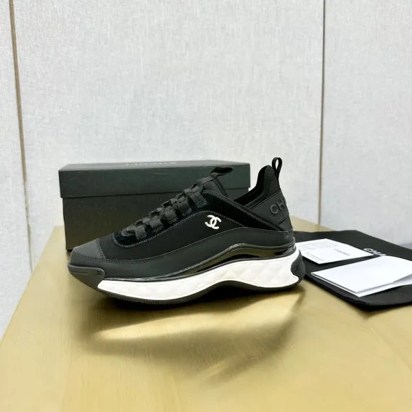 Chanel CC Logo Tweed Chunky Sneakers Black White - 22