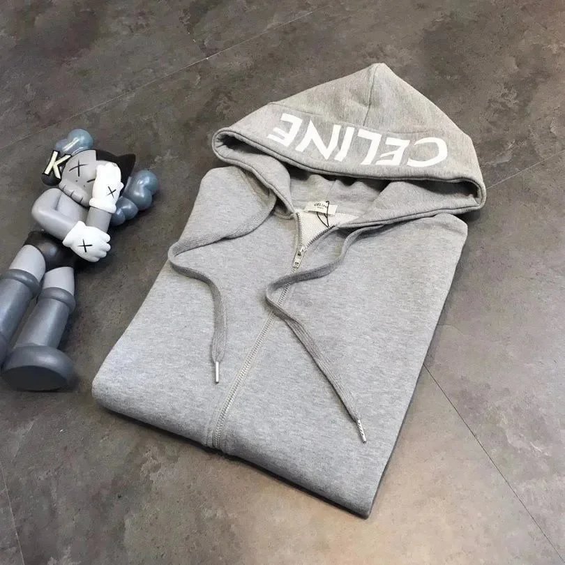 Celine Hooded Zip-Up Black Logo Sweatshirt