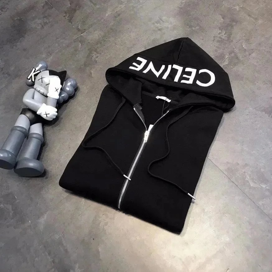 Celine Hooded Zip-Up Black Logo Sweatshirt