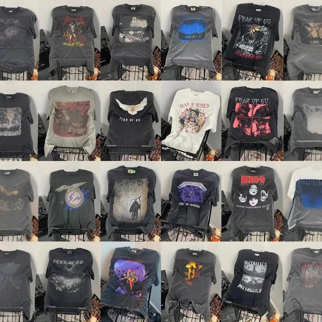 American retro washed old vtg trendy brand fog pure cotton loose short-sleeved T-shirt men's couple 