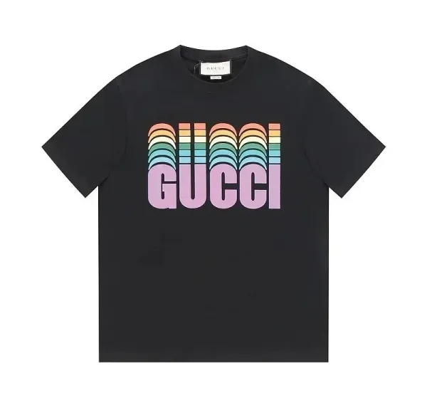 Gucci Rainbow Logo Print Black T-Shirt - 1