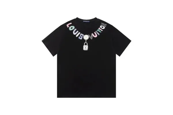 Louis Vuitton Logo Necklace Graphic T-Shirt Black - 1