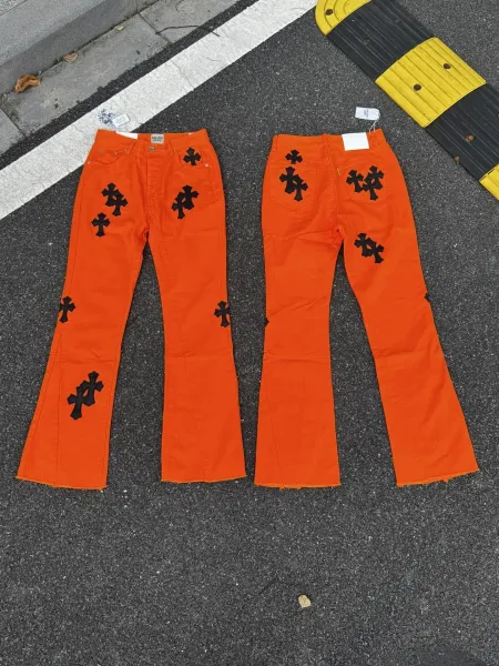 Gallery Dept Orange Cross-Embroidered Flared Jeans - 1