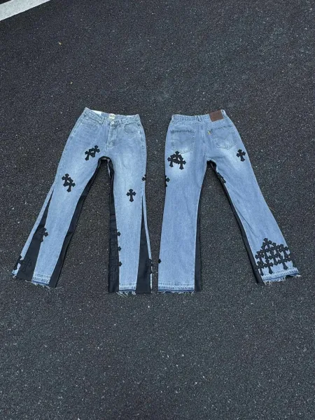 Chrome Hearts Cross-Embroidered Flared Jeans Light Blue - 1