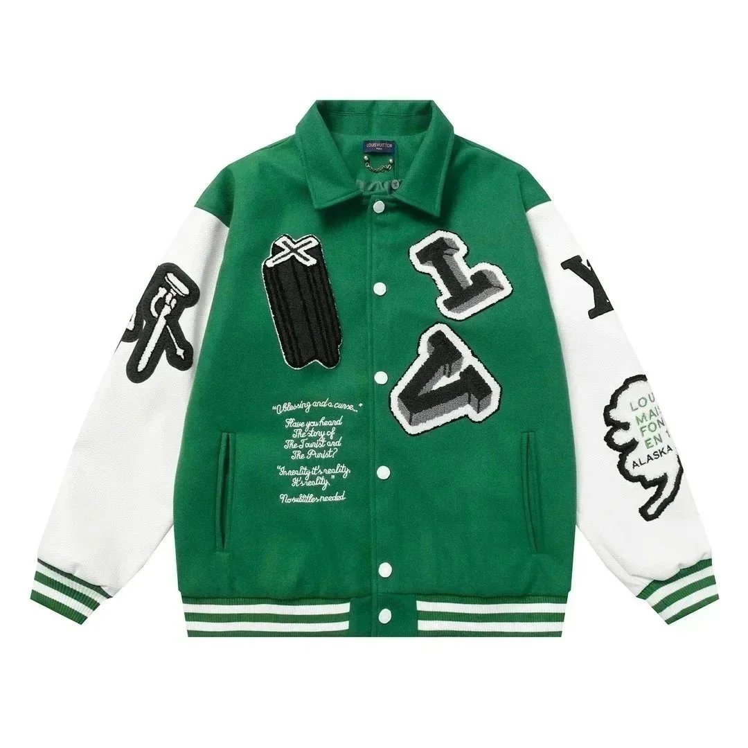 Louis Vuitton Varsity Leather Jacket Green Men's