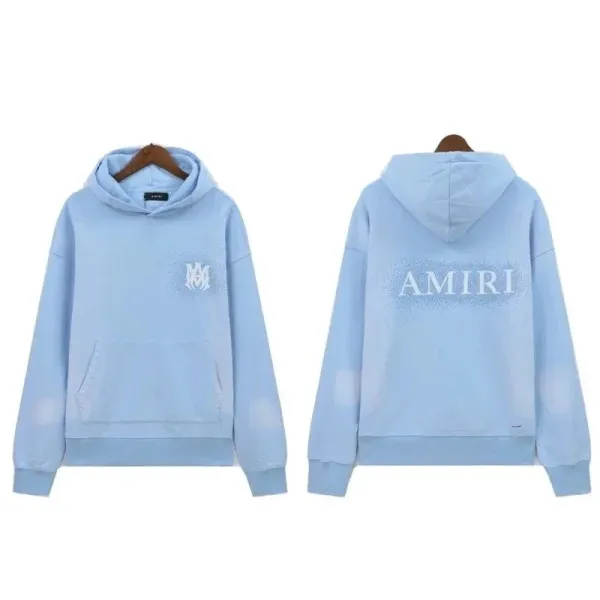 Amiri Logo Embroidered Light Blue Hoodie - 10