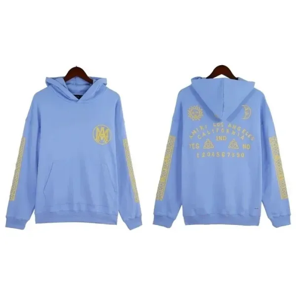 Amiri Logo Embroidered Light Blue Hoodie - 5