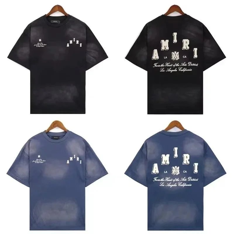 Amiri Logo Print Blue Washed Cotton T-Shirt